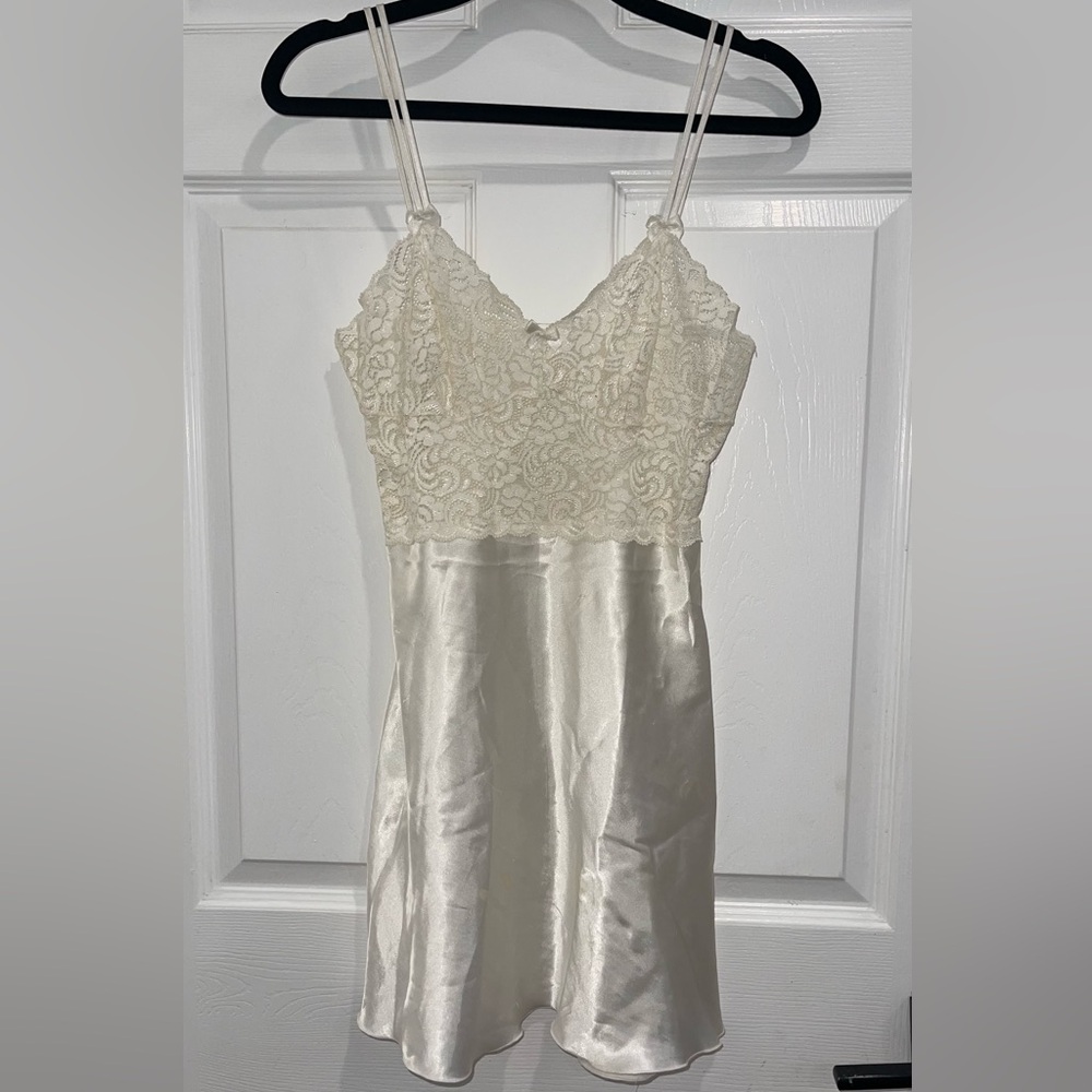 Elegant Cream Lace and Satin Dress